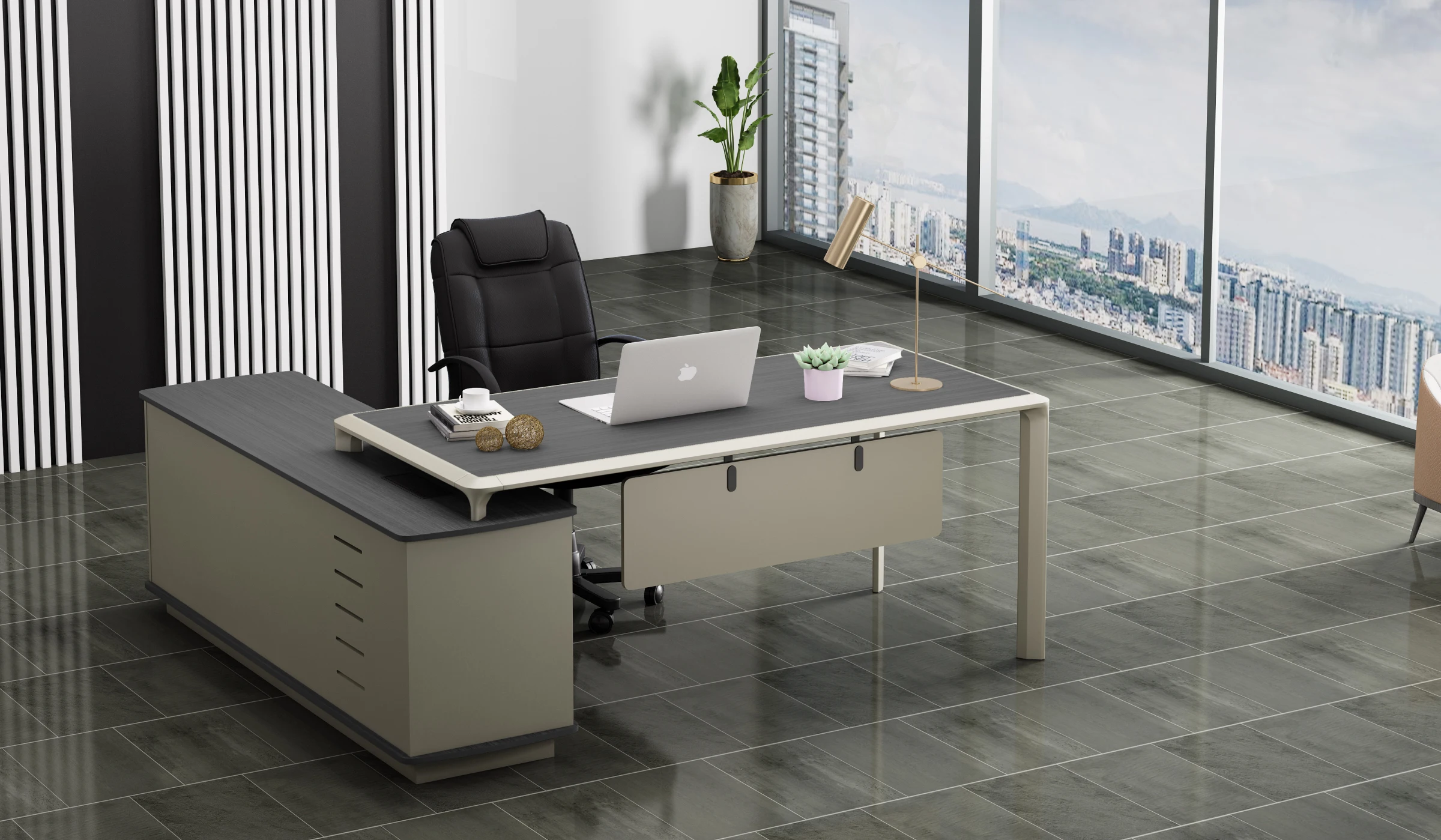 Simple design aluminium edge banding luxury escritorio de oficina wooden  L shaped ceo office desk