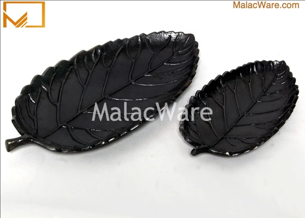 Leaf Shape  High Quality  Aluminum  Metal black plated Silver metal  leaf design hotel wedding usable decorative 3 platter set