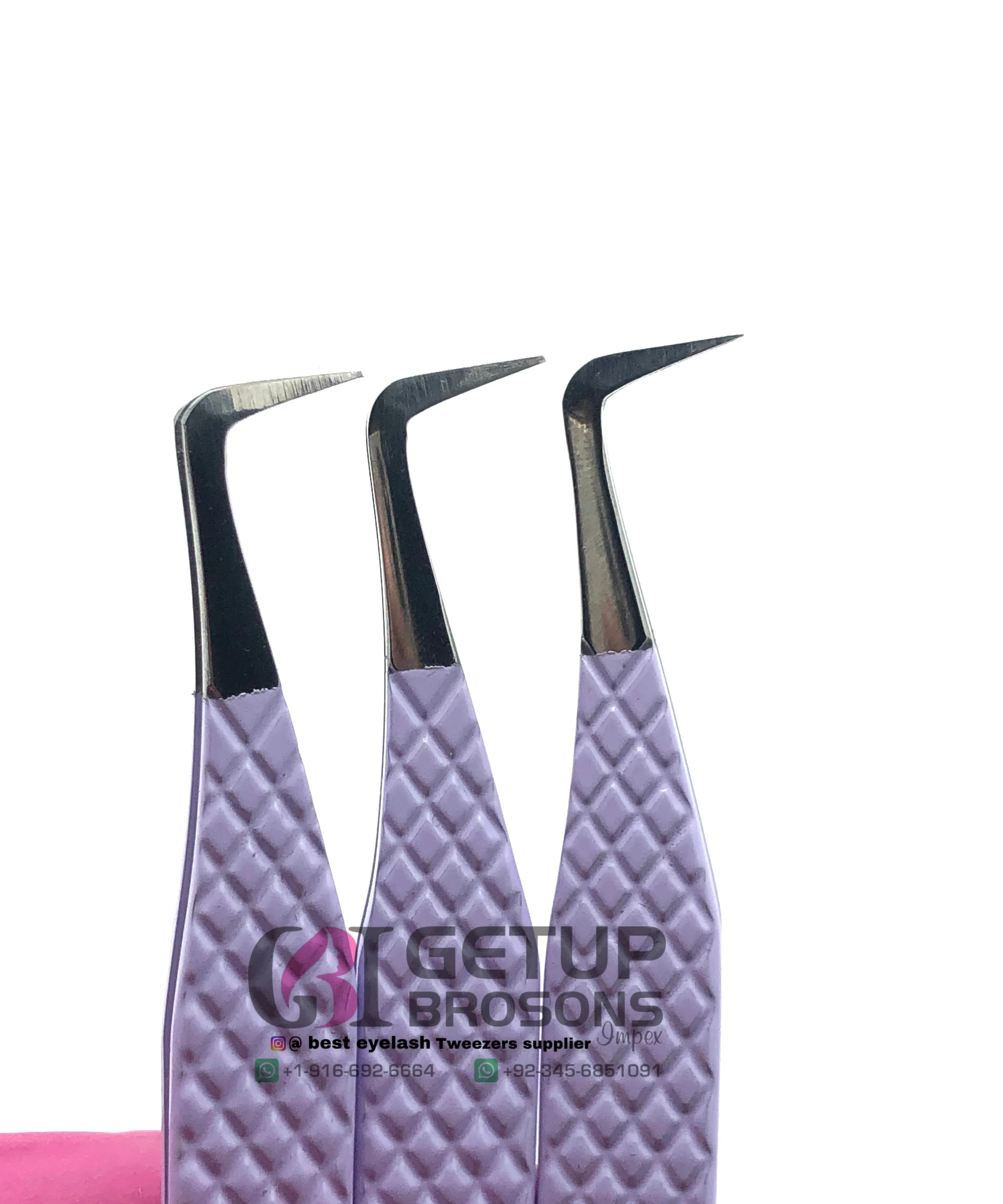 High Quality Best 90 Degree Purple Powder Coating Silver Tip Eyelash Extension Tweezer Stainless Steel Custom Logo Beauty  Tools