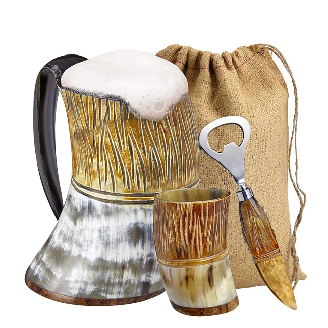Кружка-бокал и открывалка для бутылок Viking Ox Horn (3 шт. в комплекте) винтажная кружка с ручкой сумочкой Аутентичные блюда пивные банки