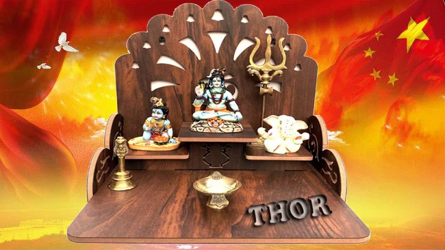  Дизайнерский деревянный храм // Pooja Mandir/Pooja ручная работа Коричневый Полированный магазин храмов и офисный Декор