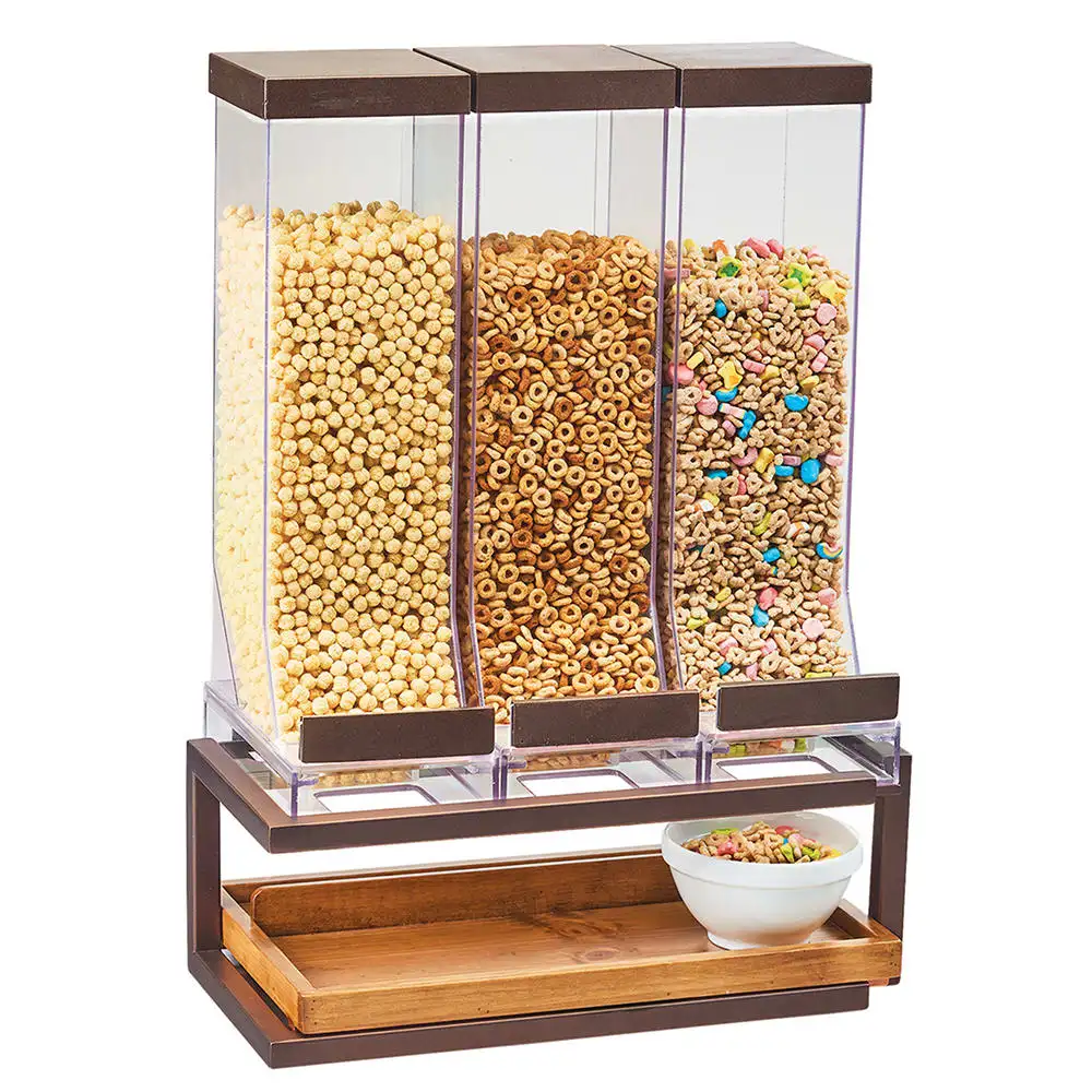 Cal-Mil 3909-84 Countertop Cereal Dispenser w/ (3) 10 liter Containers - Metal Stand, Bronze