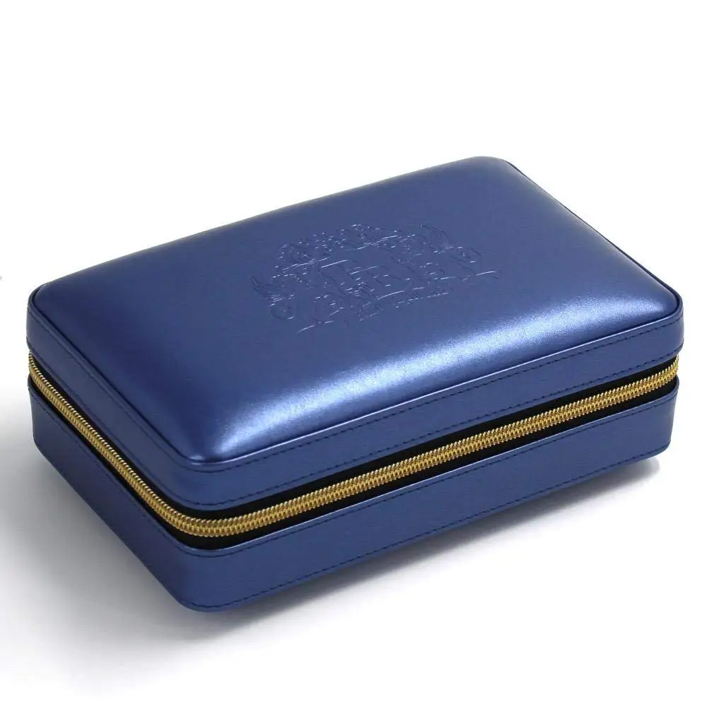 Baroque Royal Travel Cigar Humidor Portable Humidifier Box for Cigars Leatherette Cigar Case Spanish Cedar Wood Lining (Blue)