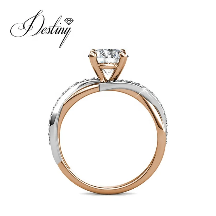  Destiny Jewelry 18K Смешанное белое и розовое позолоченное витое кольцо Eleanor Женское Обручальное с