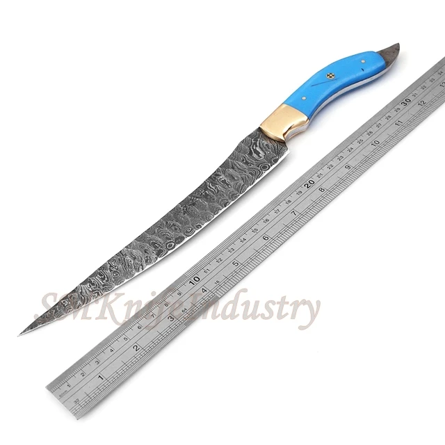 Custom Hand Folded Steel Forged Damascus 315+ Layers Fillet knife With leather Sheath cover