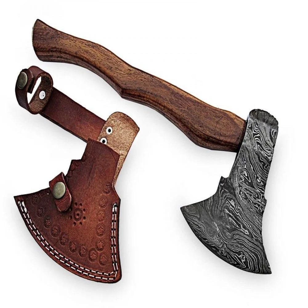 
Custom Handmade Damascus Steel Viking Style Axe Camping Axe High Quality Tactical Axe Hatches With leather sheath AX-25 