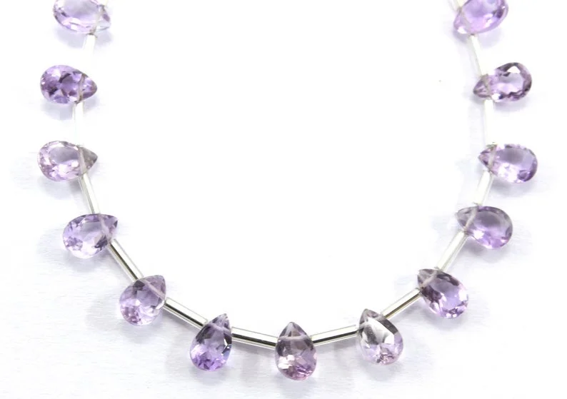 1 Strand Natural Pink Amethyst Gemstone 31 Pieces Faceted Pear Shape Cut Stone Beads  for DIY Jewelry Making
