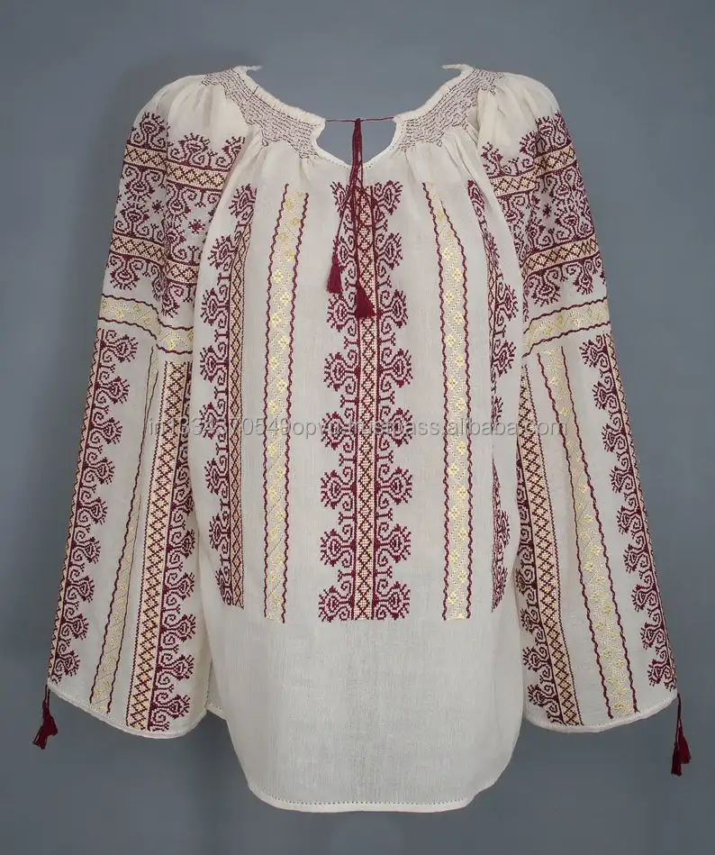Ukrainian Embroidered Special Charm Vintage Look Women Blouse Plus Size Romanian Folk Costume Made In India Bold Boho Lady Top