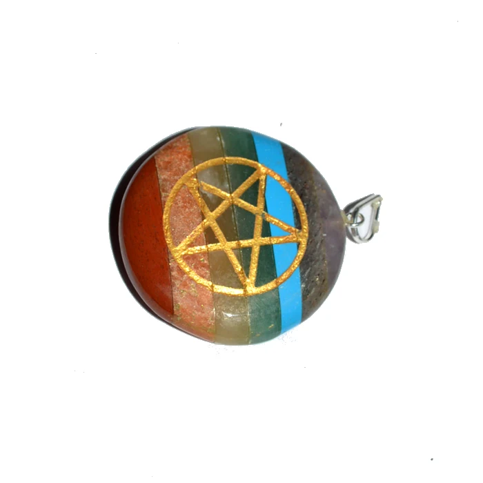 Wholesaler of Chakra Bonded Pentagram Disc Pendants : Chakra Bonded Pentagram Disc Pendants For Sale