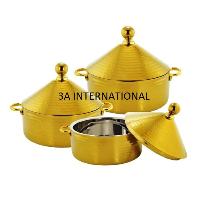 Handi Style Hotpot Set Of Three (Handi Shape) Silver finishing Good Quality Material Wholesale Prize