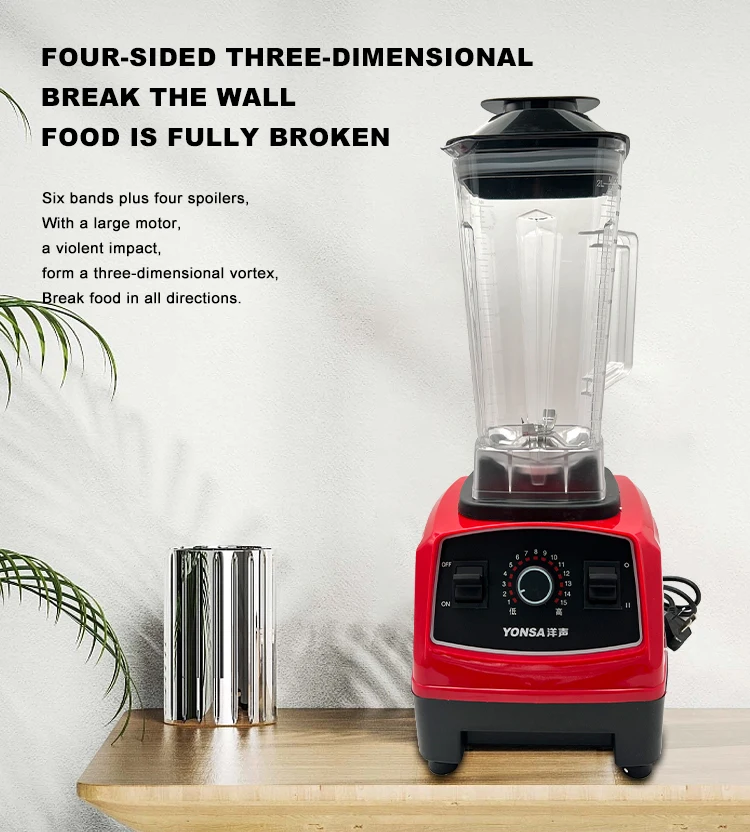 Yonsa Heavy Duty Commercial Blenders High Speed Smoothies Heating Blender Hot & Cold Soup Maker Electric Plastic 15 Red 220 5500