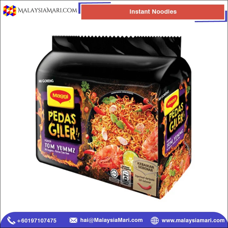 Easy to Make 2 Minutes MAGGI Pedas Giler Instant Noodles with Tom Yummz Flavour (76g x 5 Packs)