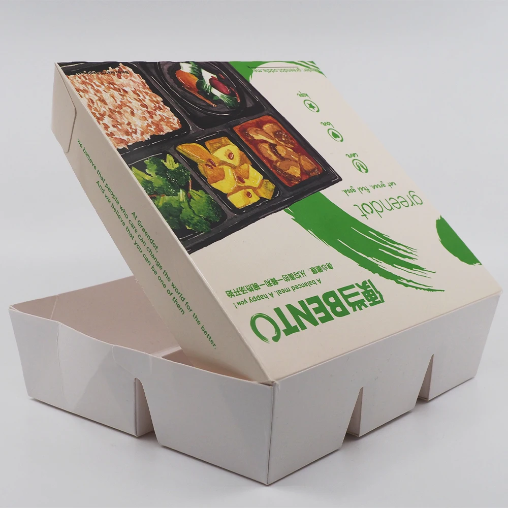  Индивидуальная картонная упаковка для пищевых продуктов матовая ламинированная биоразлагаемая прямоугольная коробка завтрака с разделителем