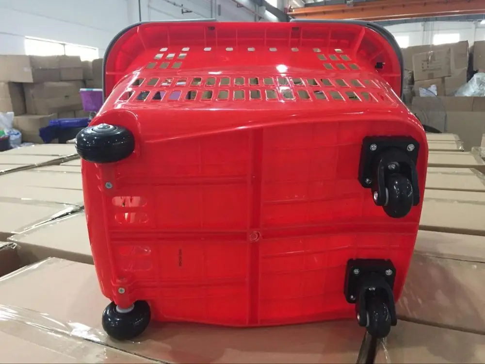 MOQ 50L Supermarket rolling basket with 4 wheels, shopping basket, plastic basket