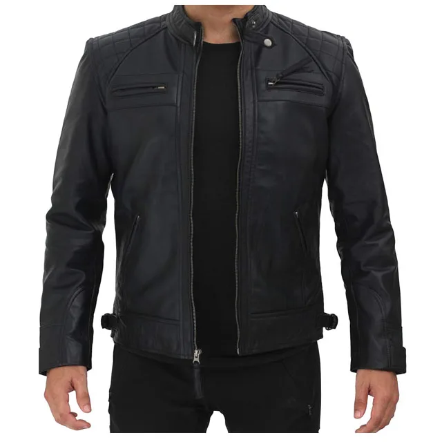 custom fashion men fancy leather jacket with zipper up style black leather jacket from massee sports made in Pakistan