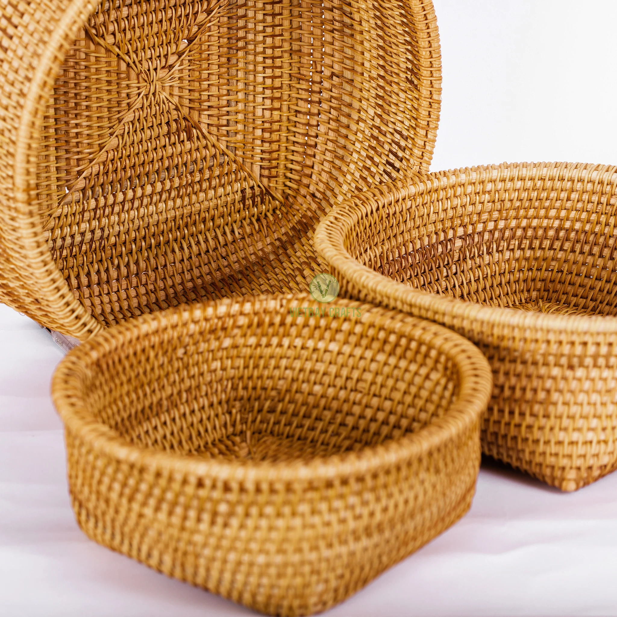 Hot Sale 2021 Rattan Storage Basket Recycle Rattan Storage Baskets Eco-friendly Useful Tool in Kitchen Made in Vietnam