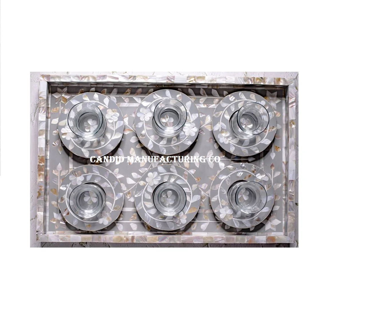 Direct Factory Mother of Pearl Tray with Platter or Coasters Plates Arabic Bone Inlay Wood inlay Pearl Inlaid Serving Tray