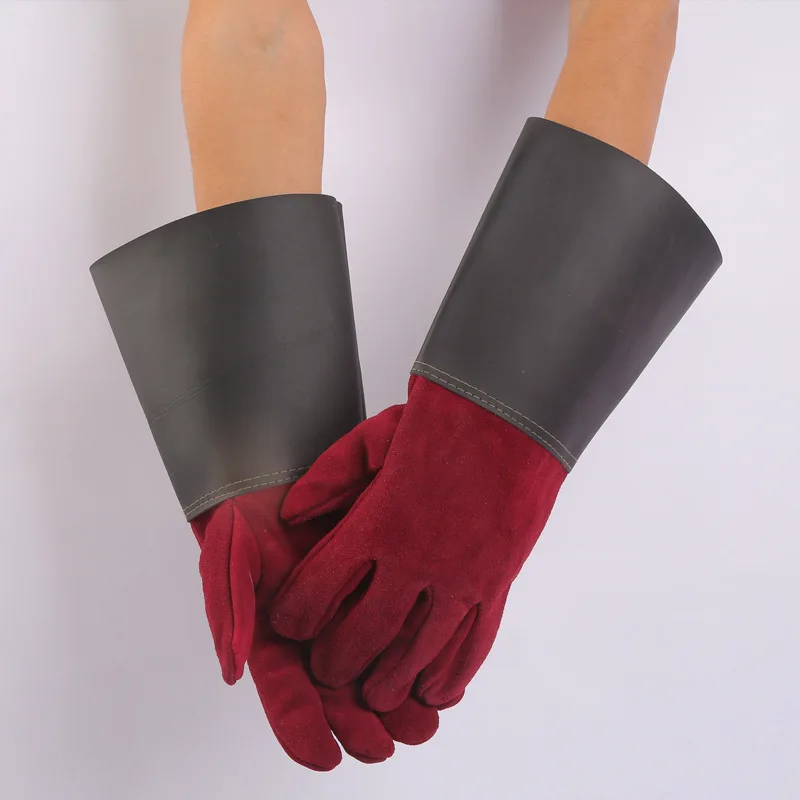 46cm Welder Working Gloves Extra Long Thicken Heat Resistance Fire Resistant Cow Leather Argon Arc Welding Gloves
