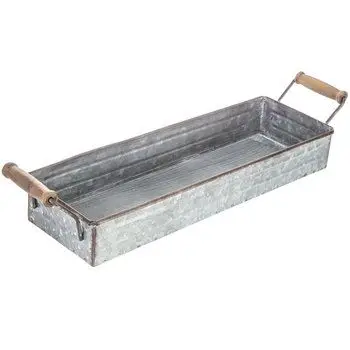 Home Decorative Crafted Rustic Metal Galvanized Round Coffee Table Tray with Handles high quality