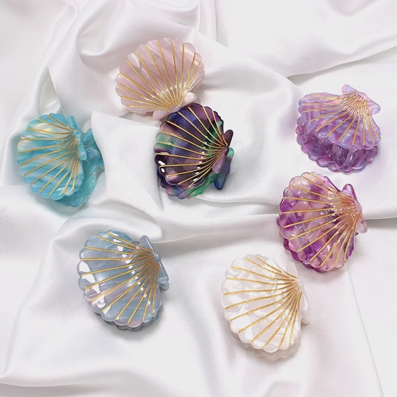 Cute Accessories Small Jaw Clamp Gold Wire Pink Acetic Acid Ocean Seashell Claw Clip Grip Acetate Marble Sea Shell Hair Claw