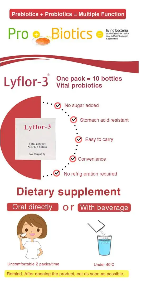 
Lyflor-3 High Potency 50 Billion CFU 12 strains probiotic powder for Improve Digestive Health 