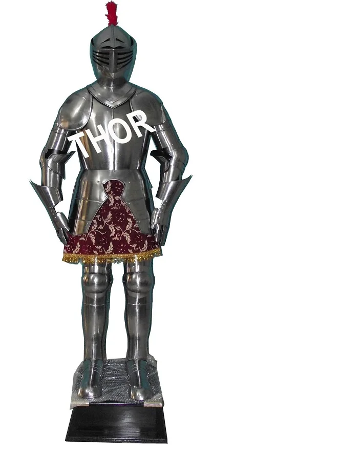 Medieval Knight Full Body Armour Combat Suit of Armor V-Neck Pants with Double Breasted Closure Zipper Adult Wearable Costume