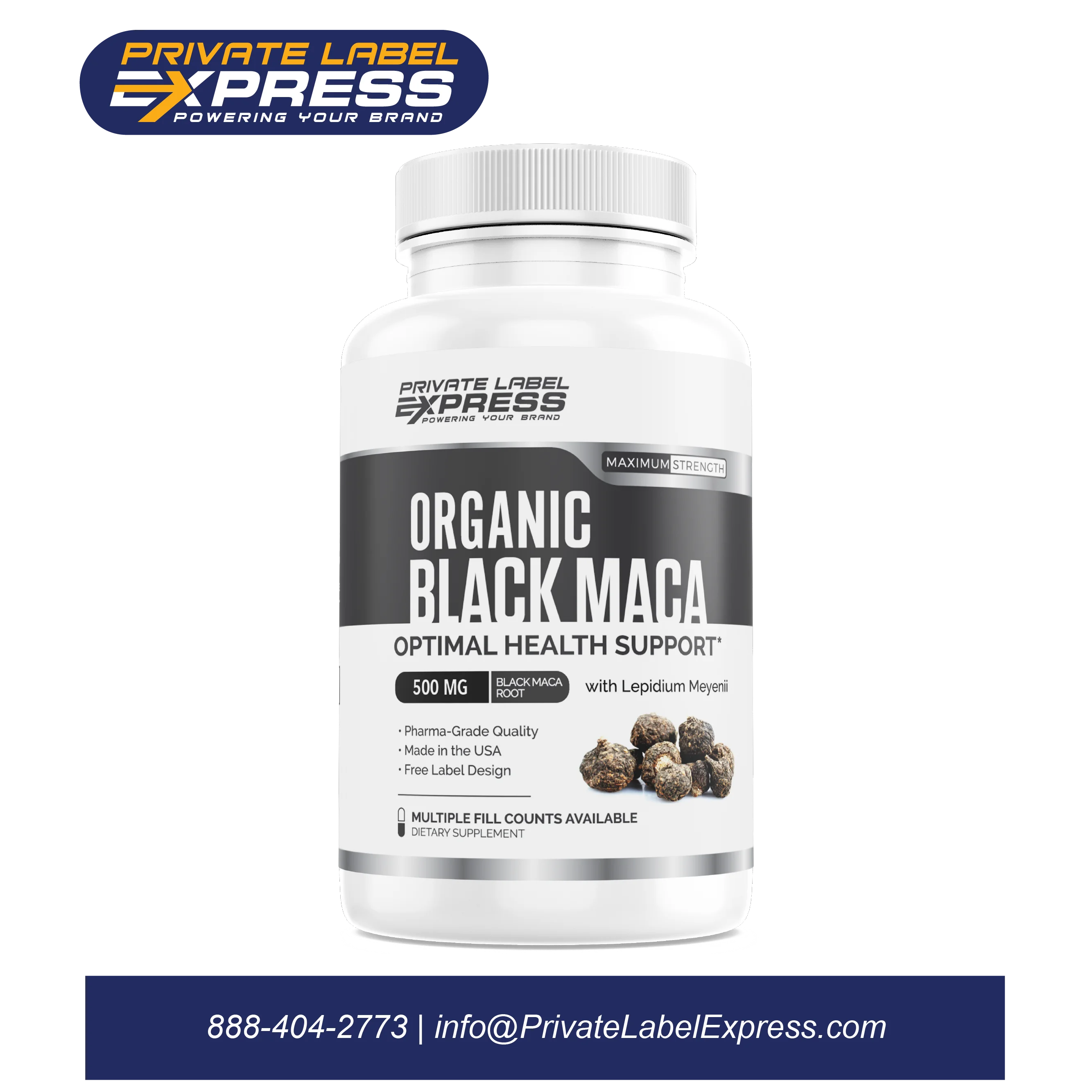 
Organic Black Maca 500mg, 90 ct- Vegetable Capsules 