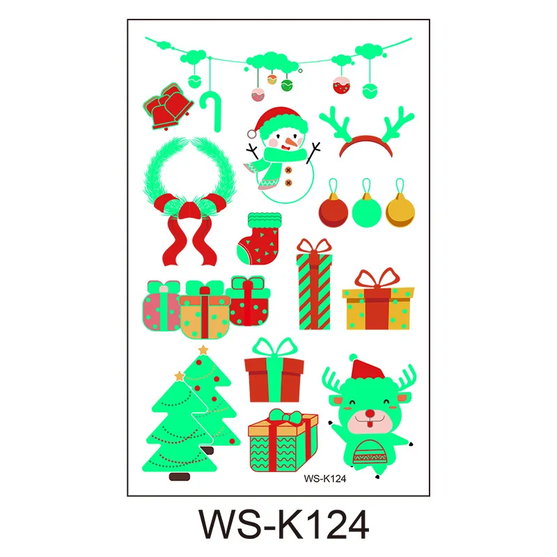 X-MAS waterproof glow in the dark Christmas tree socks gifts bells temporary tattoo stickers