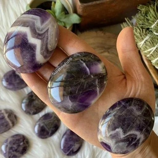 Chevron Amethyst Palm Stones | Wholesale Dream Amethyst Stone Palm Stone