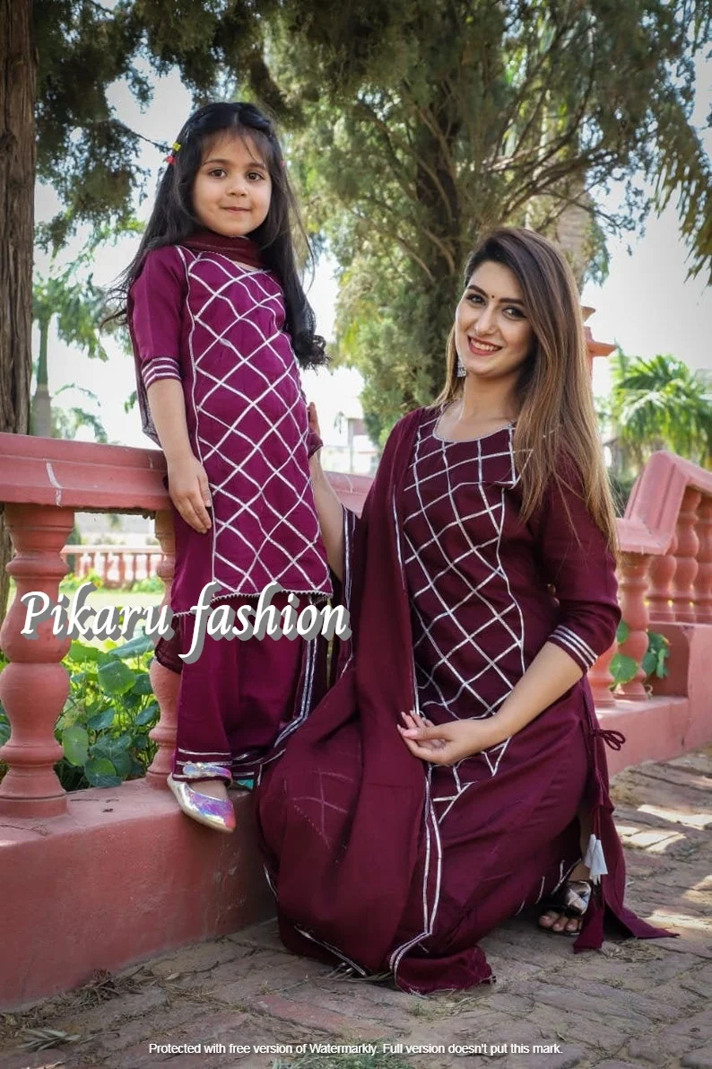 Новый Индийский Палаццо Курти для матери дочери семейная одежда вышитые повседневные праздничные Хлопковые Платья