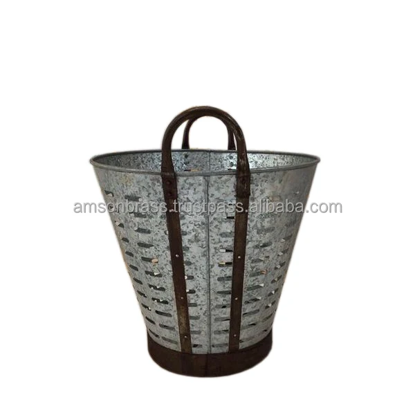 American Style Galvanized Metal Planter Olive Bucket With Rope Side Handles for home decor & garden Customizable