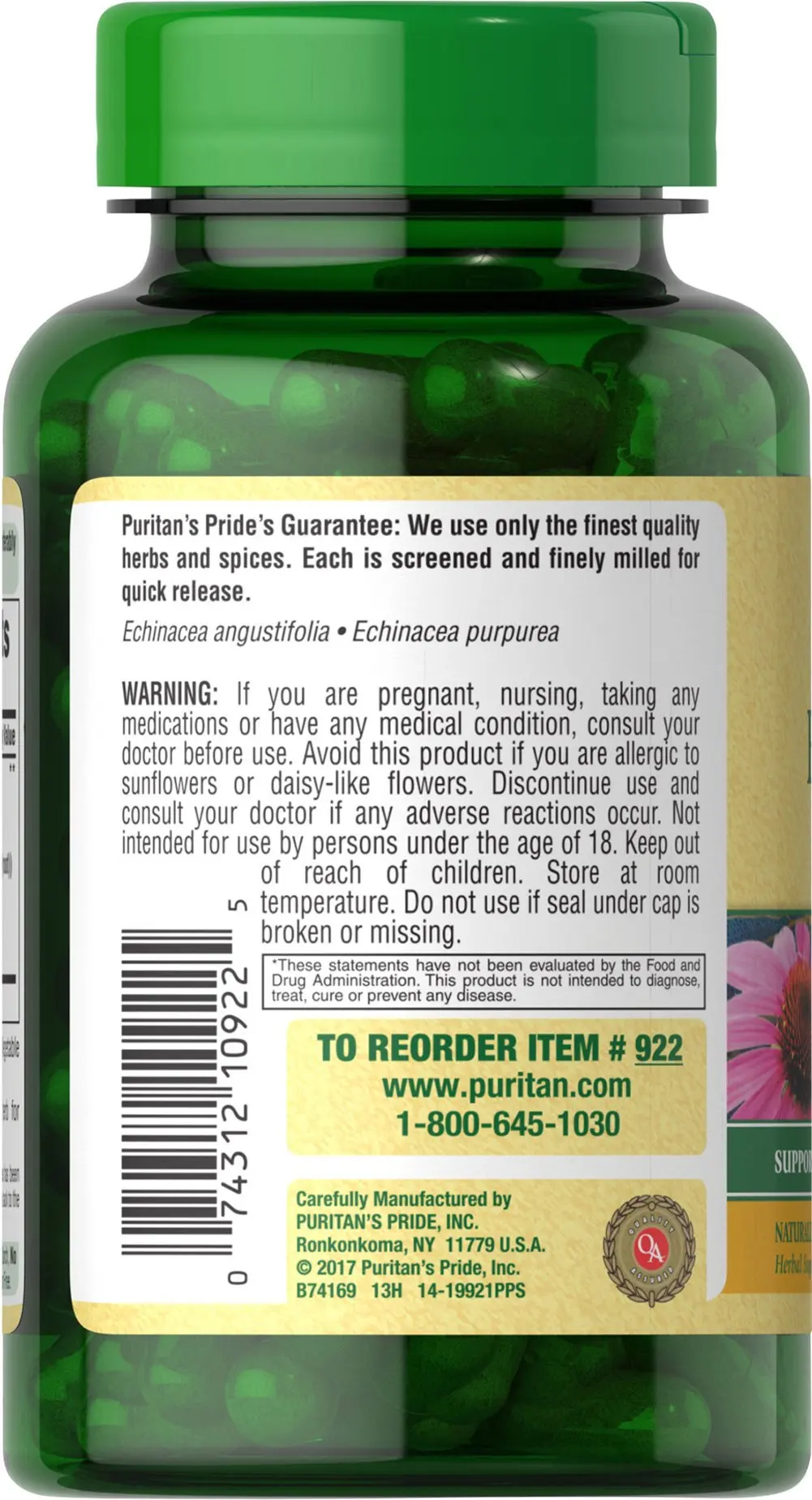 
Wholesale Puritans Pride Echinacea Complex 450 mg 100 Capsules Anti-Viral Action Against Colds Virus Infections USA MADE 