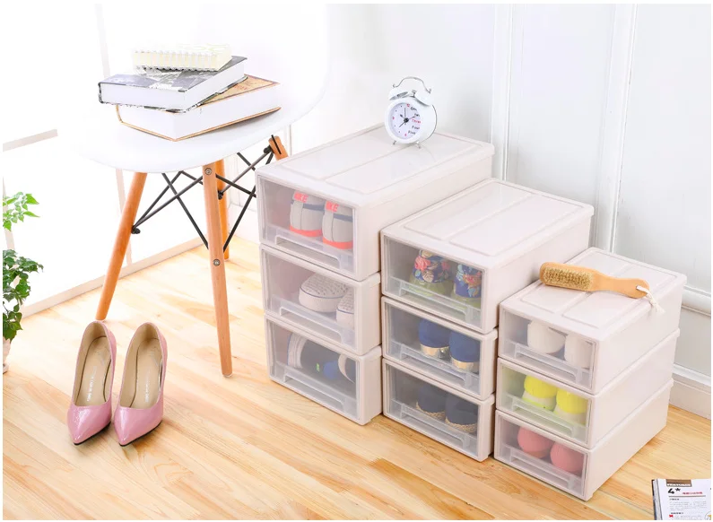 Multi-functional Clear Plastic Storage bin Shoes box Closet storage drawer  Stackable Organizer