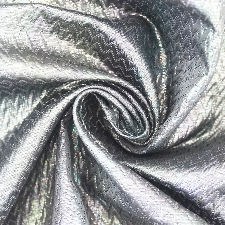 Amazon hot selling multi-color corrugated striped filigree shuttle jacquard fabric for party dress