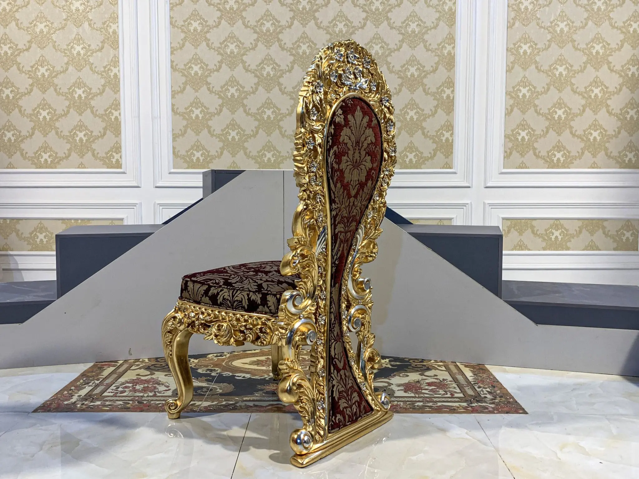 Louis Lusso Royal Dining Chair Italian gold inlaid and high quality fabric cover