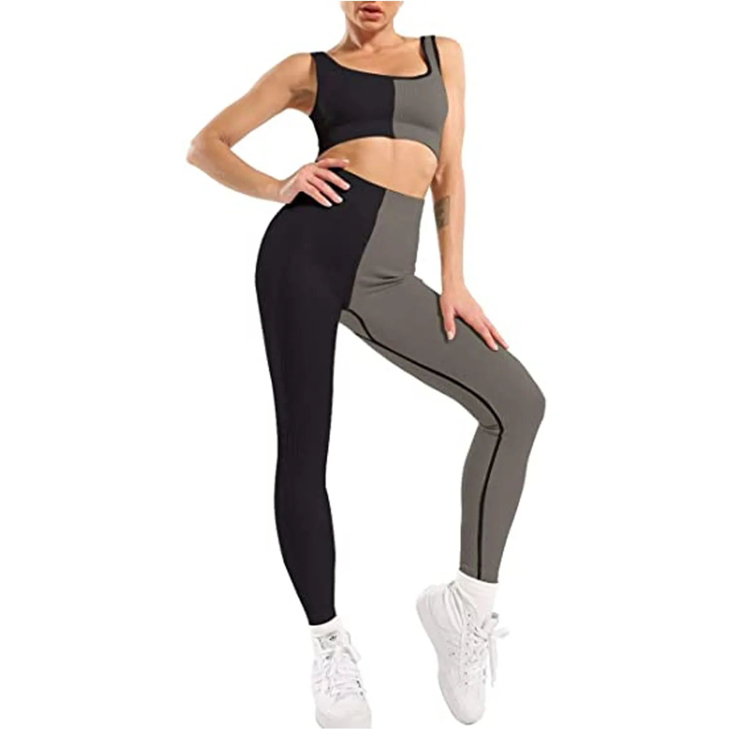 Private Label Fitness Sexy Wear Camo Zipper Sports Bra Washing Tank Top And Legging Workout Gear Women