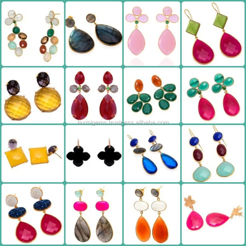 Latest design Multi Gemstone Lever back Simple women Earnings jewelry Gold Plated Gemstone Beautiful Earrings