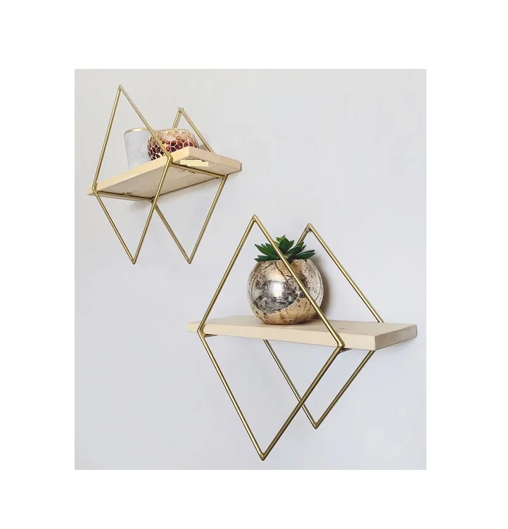 Геометрический дизайн черная треугольная настенная деревянная полка железная подставка для гостиной домашний декор по оптовой цене из Индии