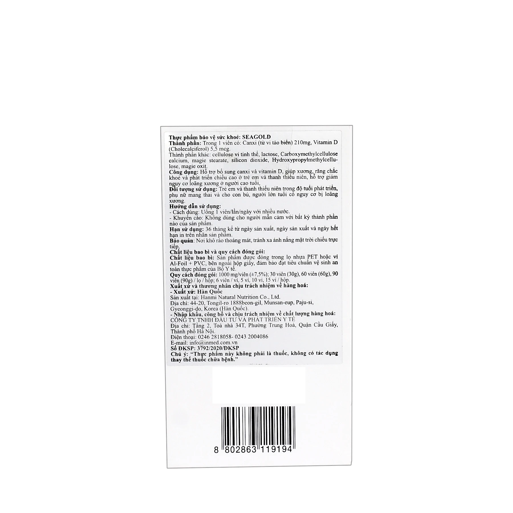 
SeaGold - 30 Tablet Vial - Supplemental Calcium And Vitamin D, Helps Strong Bones And Teeth 