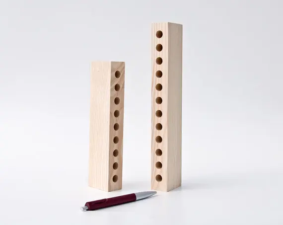 
wooden pen holder for table decoration Wooden Office Pen Holder with clock Storage Pencil Organizer Stand Box 
