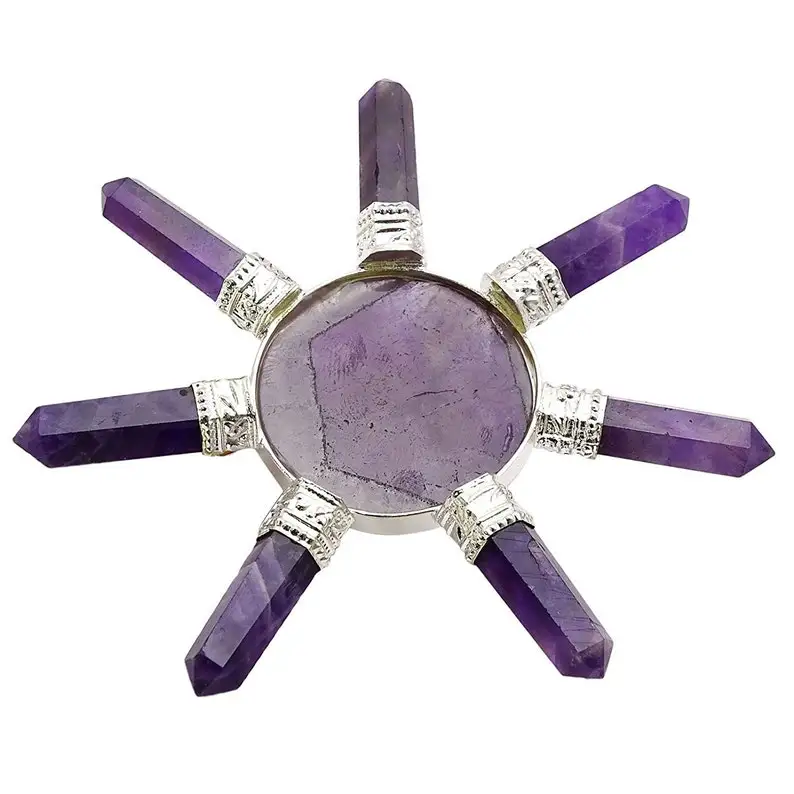 Amethyst Stone Pyramid with Hexagonal Point Energy Generator 7 Pencil Gemstone Feng Shui Alfazal Agate IN;7903232 SCULPTURE EG01