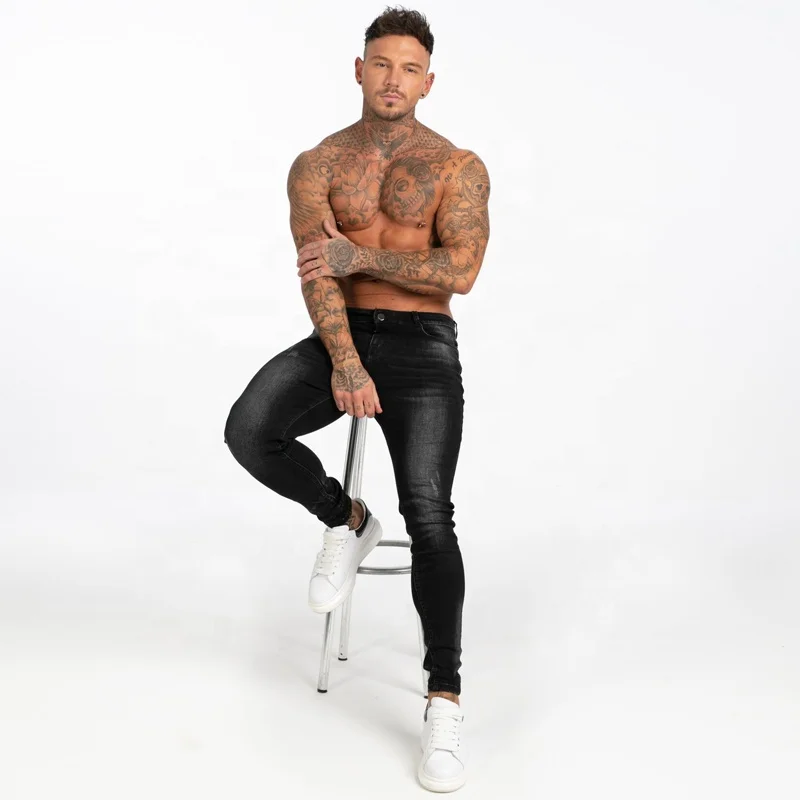 
High quality dropship black faded jeans men zipper fly ankle fitting distressed skinny jeans men 