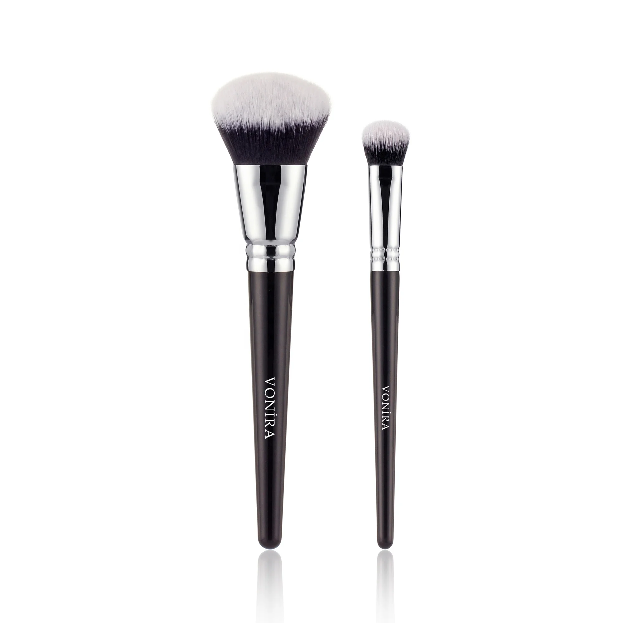 Vonira Beauty Large & Mini Makeup Buffer Foundation Concealer 2 PCs Cosmetic Brushes Set With Crimp Silver Brass Copper Ferrule