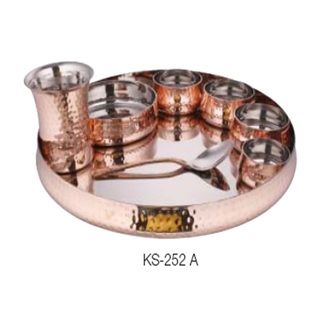 COPPER TABLEWARE SET / COPPER THALI SET / COPPER DINNERWARE SET DISHES AND PLATES FOR SERVING FOOD ON SALE