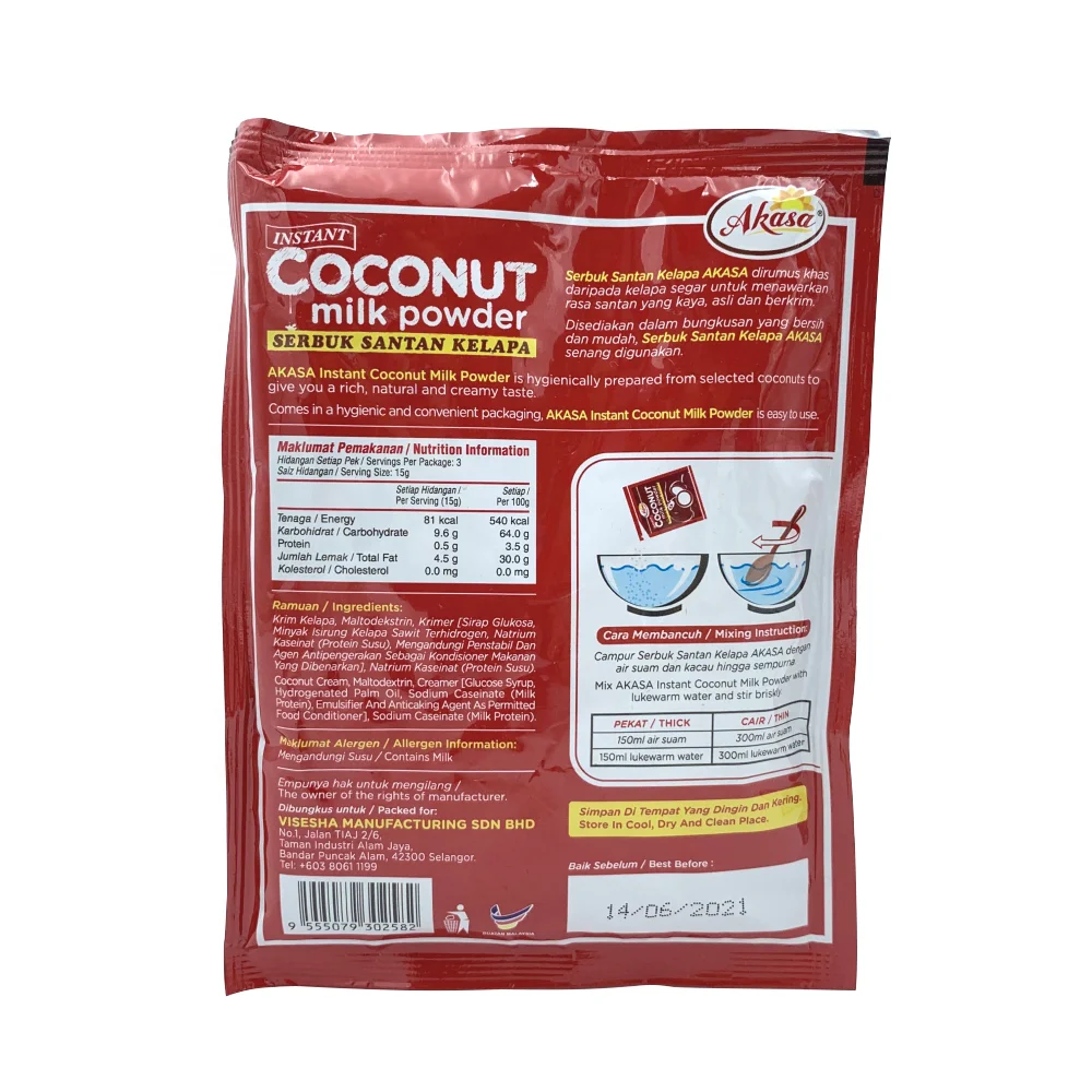 Akasa Coconut Milk Powder Coconut cream maltodextrin creamer hydrogenated palm oil sodium caseinate emulsifiers