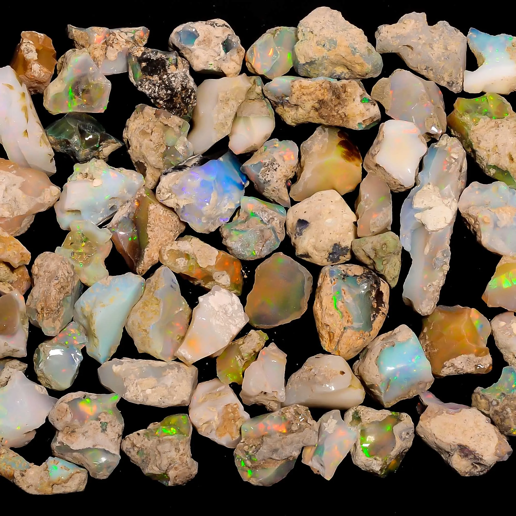 Натуральный огненный опал Welo, Эфиопский грубый драгоценный камень