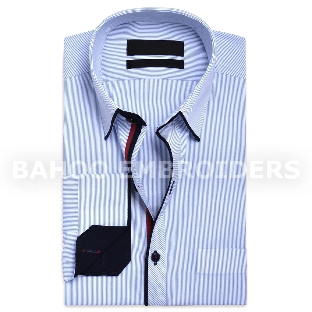 Мужская самодельная рубашка в полоску-синий и красный