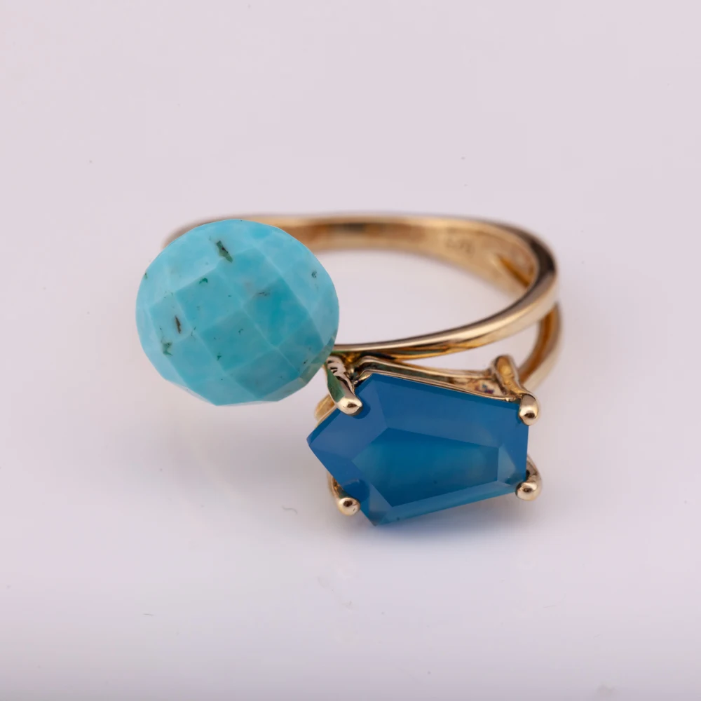 14K gold plated silver 925 ring with natural turquoise and lapis high quality factory price  from Thailand Manufacturer