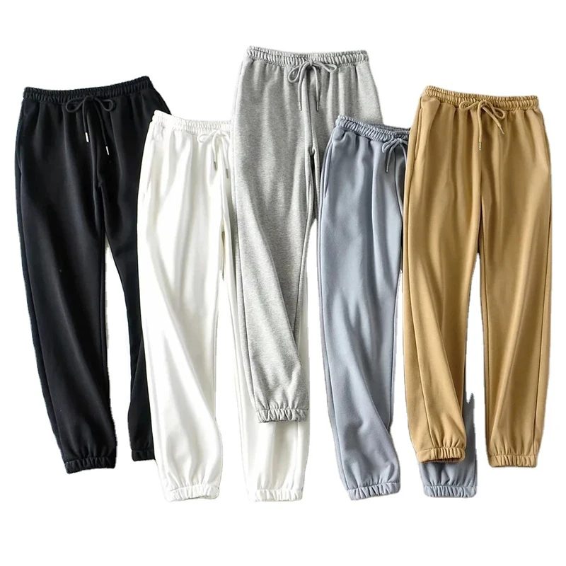 High Quality French Terry Women Casual Elastic Bottom Joggers Pants High Waist Drawstring Pleated Women Sweatpants