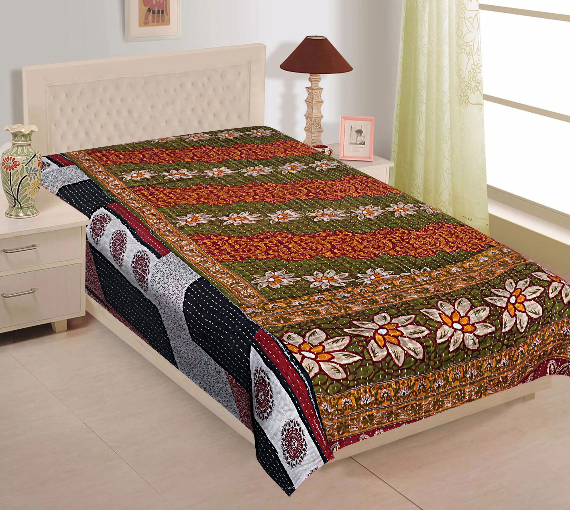 Wholesale Lot Of Indian Vintage Kantha Quilt Handmade Throw Reversible Blanket Bedspread Cotton Fabric Bohemian quilt